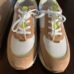 Madewell Trainer Sneakers w/ Leather and Suede in citron, white & camel
